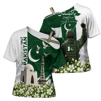 Pakistan Independence Day Cross Shoulder Shirt Patriotic Soldier Heritage Landmarks And Jasmine