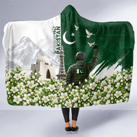 Pakistan Independence Day Hooded Blanket Patriotic Soldier Heritage Landmarks And Jasmine