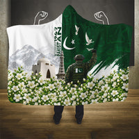 Pakistan Independence Day Hooded Blanket Patriotic Soldier Heritage Landmarks And Jasmine