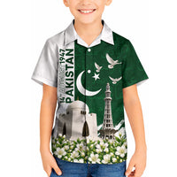 Pakistan Independence Day Kid Hawaiian Shirt Patriotic Soldier Heritage Landmarks And Jasmine