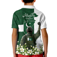 Pakistan Independence Day Kid Polo Shirt Patriotic Soldier Heritage Landmarks And Jasmine