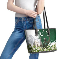 Pakistan Independence Day Leather Tote Bag Patriotic Soldier Heritage Landmarks And Jasmine