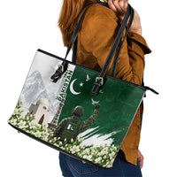 Pakistan Independence Day Leather Tote Bag Patriotic Soldier Heritage Landmarks And Jasmine