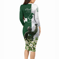 Pakistan Independence Day Long Sleeve Bodycon Dress Patriotic Soldier Heritage Landmarks And Jasmine