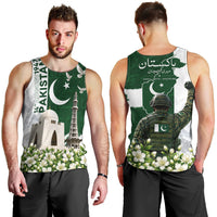 Pakistan Independence Day Men Tank Top Patriotic Soldier Heritage Landmarks And Jasmine