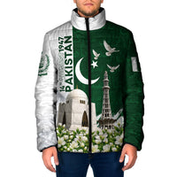 Pakistan Independence Day Padded Jacket Patriotic Soldier Heritage Landmarks And Jasmine