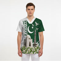 Pakistan Independence Day Scrub Top Patriotic Soldier Heritage Landmarks And Jasmine