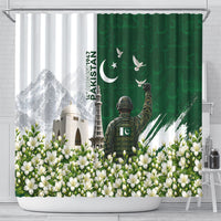 Pakistan Independence Day Shower Curtain Patriotic Soldier Heritage Landmarks And Jasmine