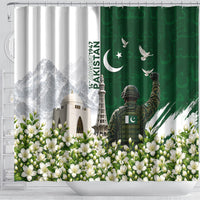 Pakistan Independence Day Shower Curtain Patriotic Soldier Heritage Landmarks And Jasmine
