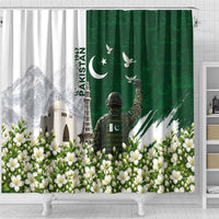 Pakistan Independence Day Shower Curtain Patriotic Soldier Heritage Landmarks And Jasmine