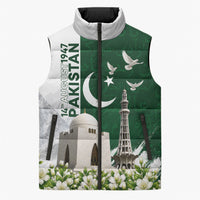 Pakistan Independence Day Sleeveless Puffer Jacket Patriotic Soldier Heritage Landmarks And Jasmine