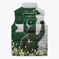 Pakistan Independence Day Sleeveless Puffer Jacket Patriotic Soldier Heritage Landmarks And Jasmine