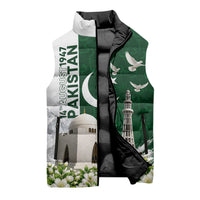 Pakistan Independence Day Sleeveless Puffer Jacket Patriotic Soldier Heritage Landmarks And Jasmine