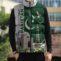 Pakistan Independence Day Sleeveless Puffer Jacket Patriotic Soldier Heritage Landmarks And Jasmine