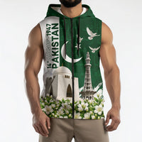 Pakistan Independence Day Sleeveless Zip Hoodie Patriotic Soldier Heritage Landmarks And Jasmine