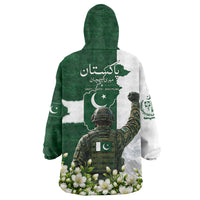 Pakistan Independence Day Wearable Blanket Hoodie Patriotic Soldier Heritage Landmarks And Jasmine