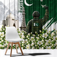 Pakistan Independence Day Window Curtain Patriotic Soldier Heritage Landmarks And Jasmine