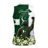 Pakistan Independence Day Women Sleeveless Polo Shirt Patriotic Soldier Heritage Landmarks And Jasmine