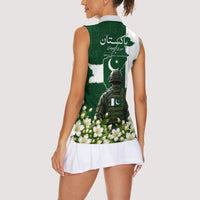 Pakistan Independence Day Women Sleeveless Polo Shirt Patriotic Soldier Heritage Landmarks And Jasmine