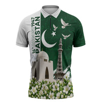 Pakistan Independence Day Zipper Polo Shirt Patriotic Soldier Heritage Landmarks And Jasmine