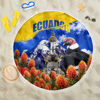 Ecuador Independence Day Beach Blanket Patriotic Andean Condor Monument And Mountain