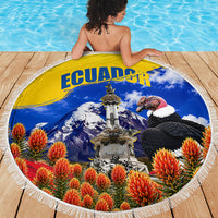 Ecuador Independence Day Beach Blanket Patriotic Andean Condor Monument And Mountain