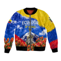Ecuador Independence Day Bomber Jacket Patriotic Andean Condor Monument And Mountain