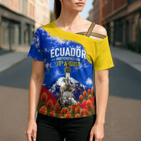 Ecuador Independence Day Cross Shoulder Shirt Patriotic Andean Condor Monument And Mountain