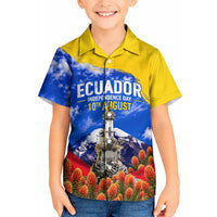 Ecuador Independence Day Kid Hawaiian Shirt Patriotic Andean Condor Monument And Mountain