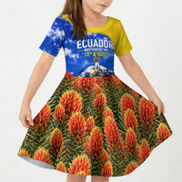 Ecuador Independence Day Kid Short Sleeve Dress Patriotic Andean Condor Monument And Mountain