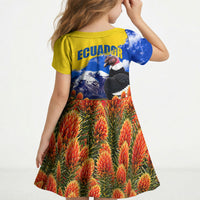Ecuador Independence Day Kid Short Sleeve Dress Patriotic Andean Condor Monument And Mountain