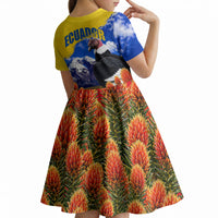 Ecuador Independence Day Kid Short Sleeve Dress Patriotic Andean Condor Monument And Mountain