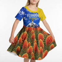 Ecuador Independence Day Kid Short Sleeve Dress Patriotic Andean Condor Monument And Mountain