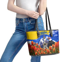 Ecuador Independence Day Leather Tote Bag Patriotic Andean Condor Monument And Mountain