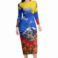 Ecuador Independence Day Long Sleeve Bodycon Dress Patriotic Andean Condor Monument And Mountain