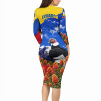 Ecuador Independence Day Long Sleeve Bodycon Dress Patriotic Andean Condor Monument And Mountain