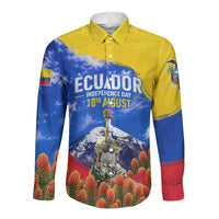 Ecuador Independence Day Long Sleeve Button Shirt Patriotic Andean Condor Monument And Mountain