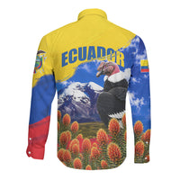 Ecuador Independence Day Long Sleeve Button Shirt Patriotic Andean Condor Monument And Mountain