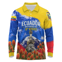 Ecuador Independence Day Long Sleeve Polo Shirt Patriotic Andean Condor Monument And Mountain