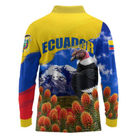 Ecuador Independence Day Long Sleeve Polo Shirt Patriotic Andean Condor Monument And Mountain