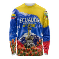 Ecuador Independence Day Long Sleeve Shirt Patriotic Andean Condor Monument And Mountain