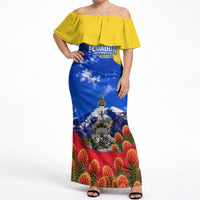 Ecuador Independence Day Off Shoulder Maxi Dress Patriotic Andean Condor Monument And Mountain