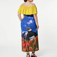 Ecuador Independence Day Off Shoulder Maxi Dress Patriotic Andean Condor Monument And Mountain