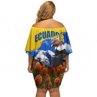 Ecuador Independence Day Off Shoulder Short Dress Patriotic Andean Condor Monument And Mountain