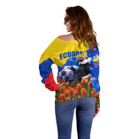 Ecuador Independence Day Off Shoulder Sweater Patriotic Andean Condor Monument And Mountain
