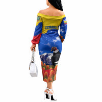 Ecuador Independence Day Off The Shoulder Long Sleeve Dress Patriotic Andean Condor Monument And Mountain