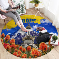 Ecuador Independence Day Round Carpet Patriotic Andean Condor Monument And Mountain