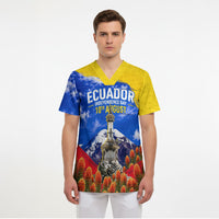 Ecuador Independence Day Scrub Top Patriotic Andean Condor Monument And Mountain