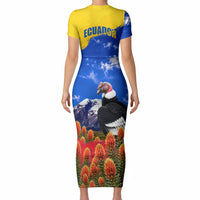 Ecuador Independence Day Short Sleeve Bodycon Dress Patriotic Andean Condor Monument And Mountain