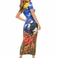 Ecuador Independence Day Short Sleeve Bodycon Dress Patriotic Andean Condor Monument And Mountain